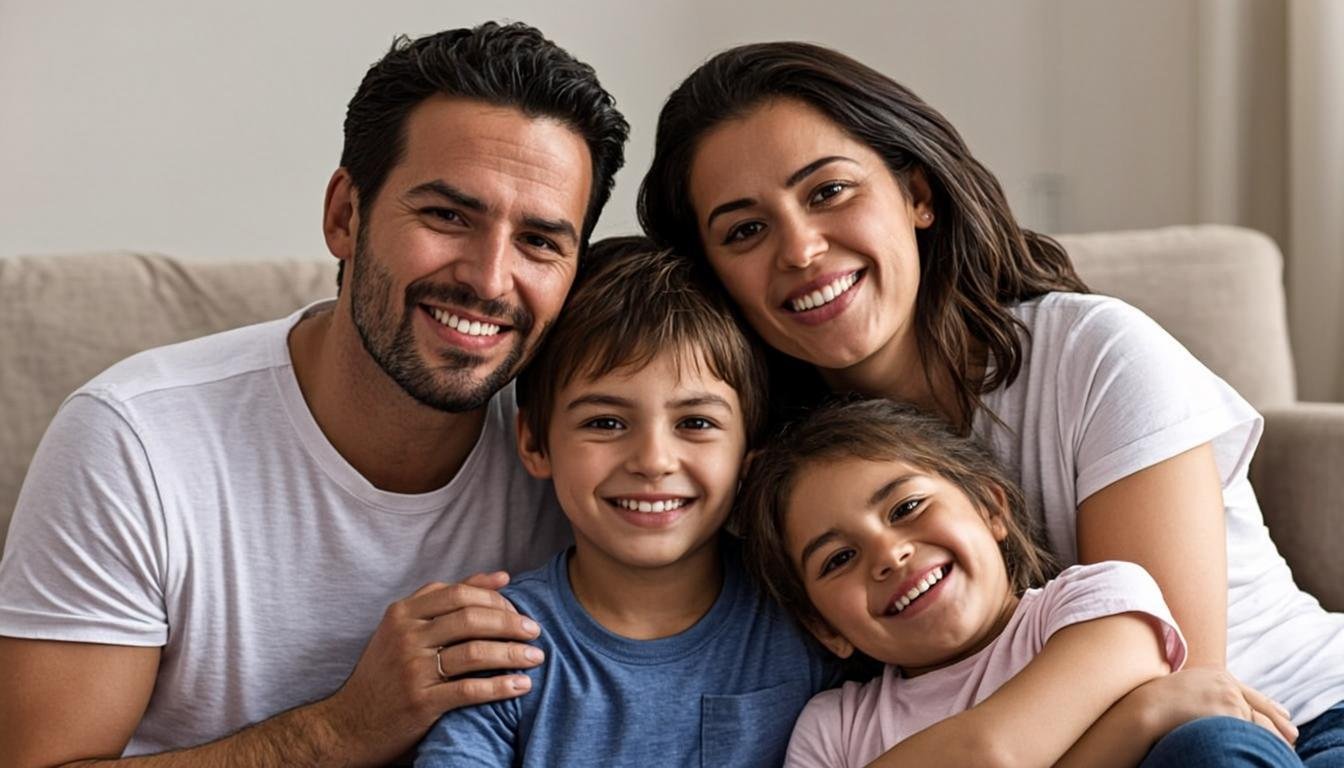 Familia hispana feliz planificando su futuro